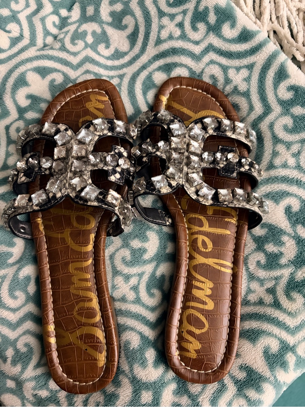 Sam Edelman Brown Jeweled Slide Mules